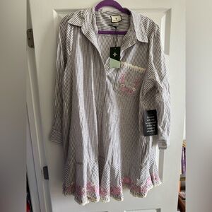 Tuckernuck Gray and Pink Striped Casual Linen Dress